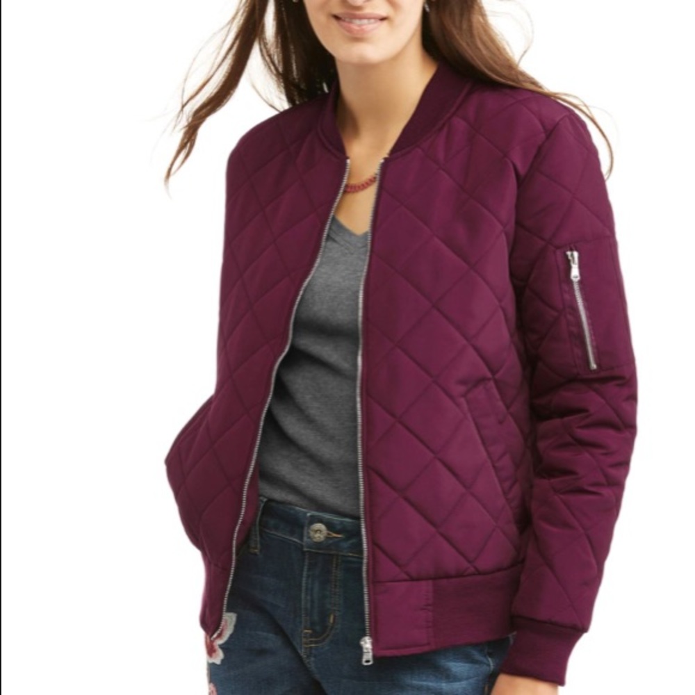 Faded Glory quilted burgundy satin bomber jacket M